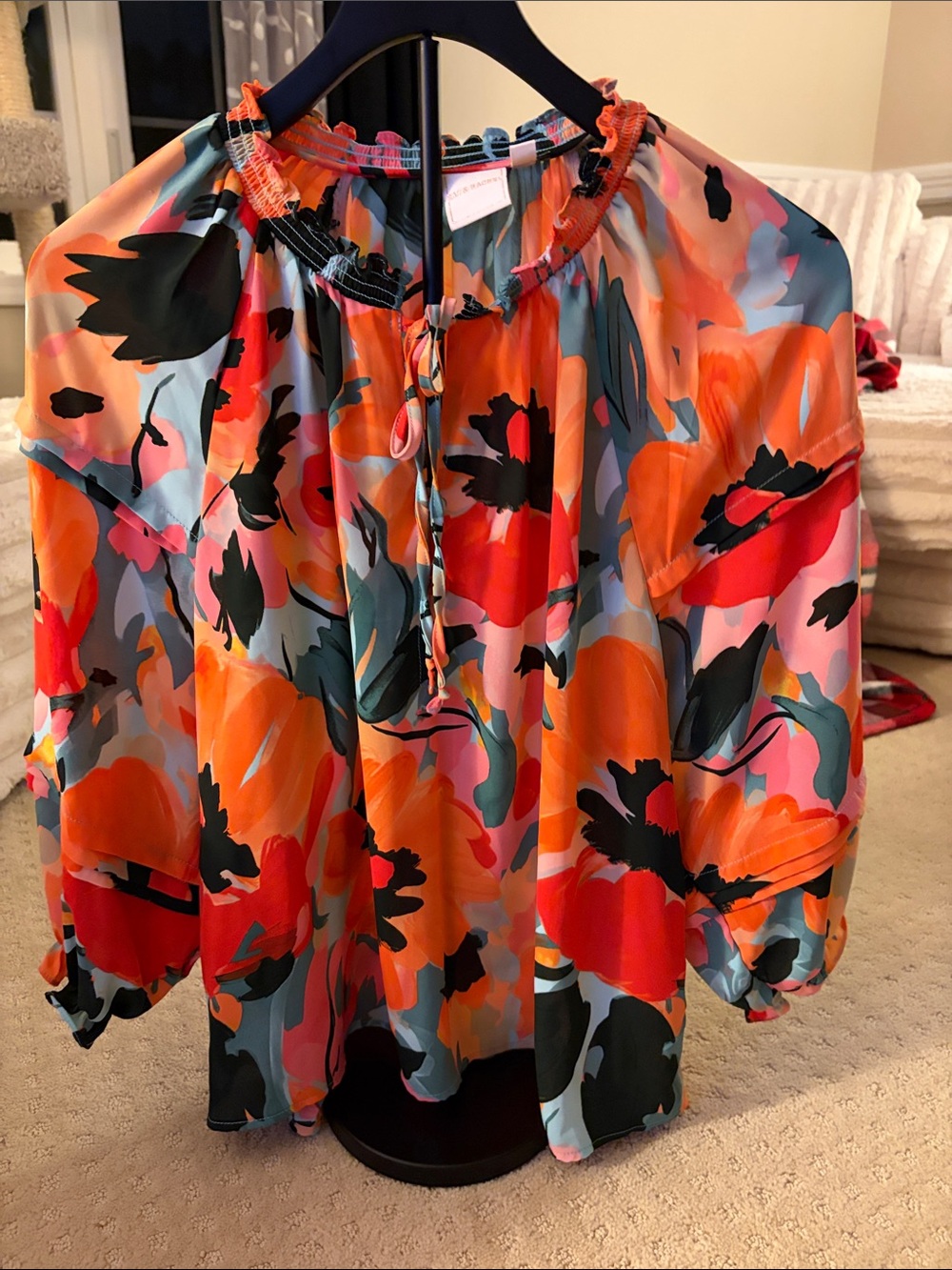 Zac & Rachel Orange, Red, Pink Floral Peasant Blouse